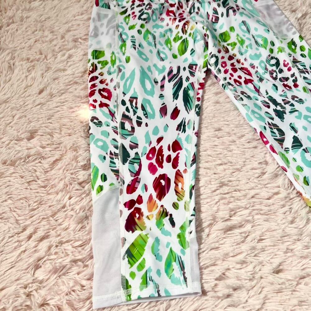 Rainbow Leopard Athletic Lounge Gymwear Eccentric Vivid Mesh Pocket Leggings - Picture 3 of 5